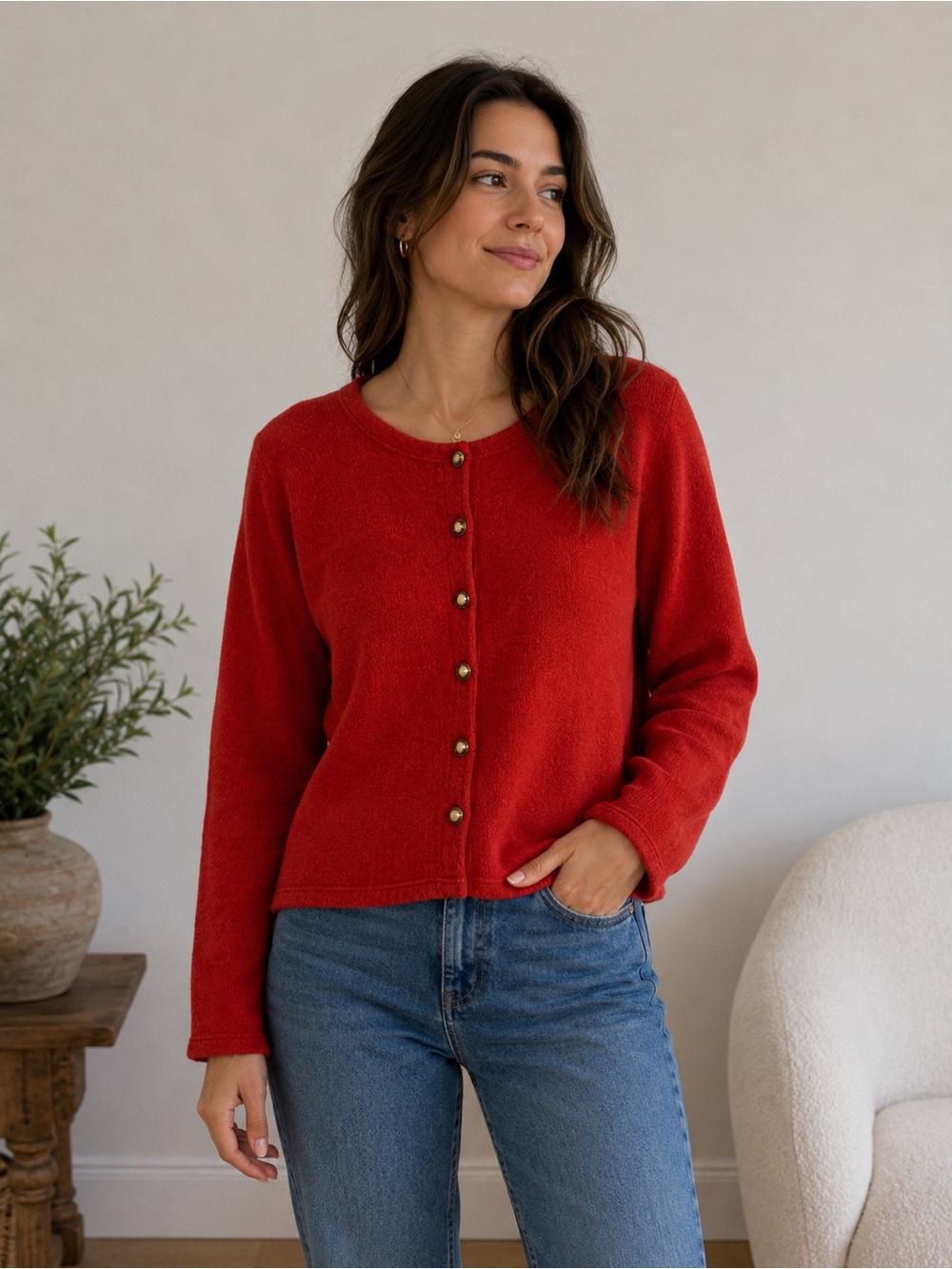 Orvis Rust Round Neck Button Front Cotton Cardigan Women’s Sz L